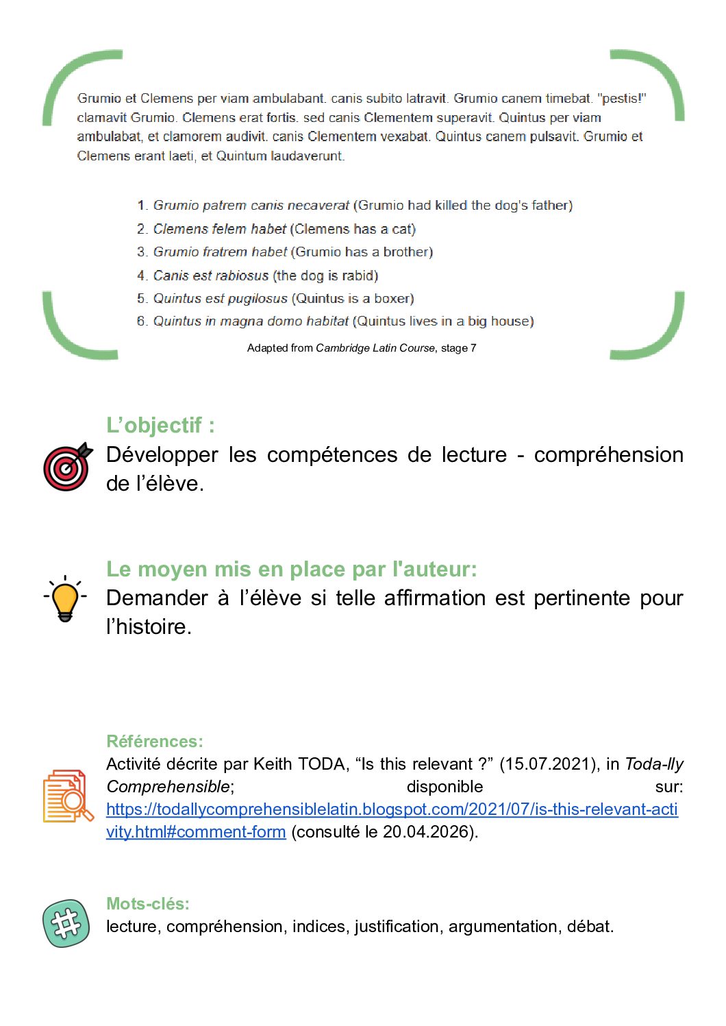 Atelier 1 — fiche «&nbsp;Is this relevant&nbsp;» (Keith TODA)